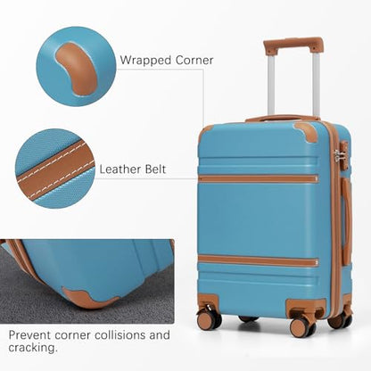 LONG VACATION Carry On Luggage Set 3 Piece, 20 Inch ABS+PC Hardshell Carry on Suitcase with Spinner Wheels TSA Lock & YKK Zipper - color: Blue, size: 3 Piece Set (20 Inch)