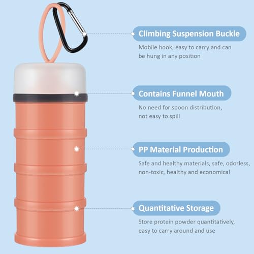 Baderke 2 Pcs Protein Powder Travel Container with Funnels Stand, Pink - color: Pink