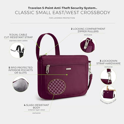 Travelon Anti-Theft Classic Small East/West Crossbody - color: Burgundy