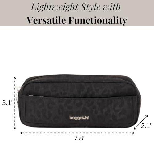 Long Pocket Cosmetic - Lightweight 7.8”x 3.1”x2.1” Makeup Bag - Travel Essentials Makeup Organizer - color: Black Cheetah Emboss