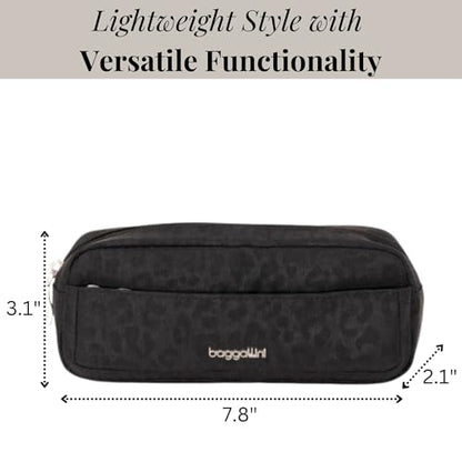 Long Pocket Cosmetic - Lightweight 7.8”x 3.1”x2.1” Makeup Bag - Travel Essentials Makeup Organizer - color: Black Cheetah Emboss