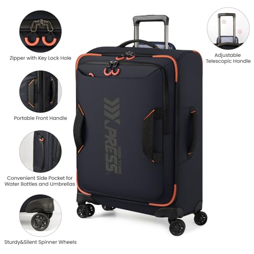 26'' Softside Rolling Luggage w/Front Open,Waterproof - color: Blue, size: Checked-Medium 26-Inch