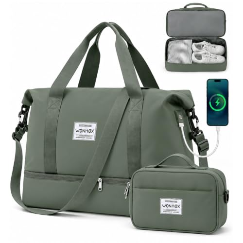 Weekender Bags for Women Travel Weekend Overnight Bag with Shoe Compartment - color: A -Green