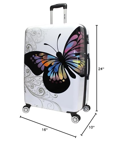 World Traveler Butterfly 3-Piece Polycarbonate Hardside Expandable Spinner Luggage Set with Enhanced Wheel System - size: 3-Piece Set