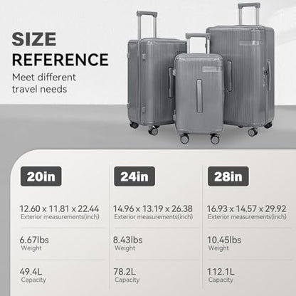 3 Piece Luggage Set with Spinner Wheels Cup Holder, Gray - color: Gray