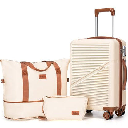 Cosbarn Carry On Luggage,3 Piece Carry On Suitcase,22x14x9 Airline Approved - color: Beige, style: Carry on Luggage With Duffel Bag