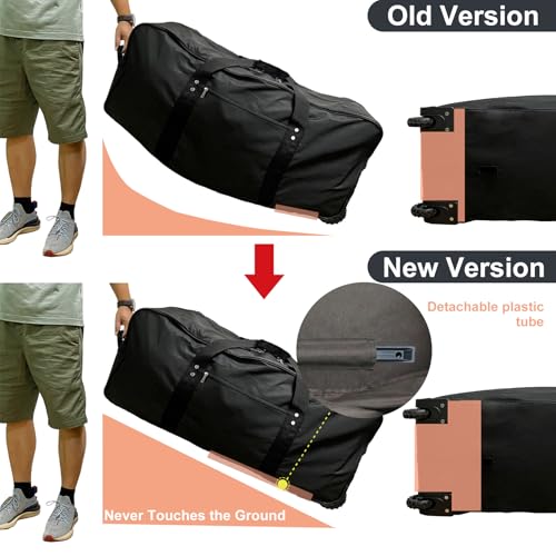 36" Extra Large Foldable Rolling Duffle Bag with Support, Heavy-Duty Spacious Checked Luggage Bag, Wheelered Cargo Tote for Travel Camping Moving, Black