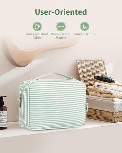 Narwey Hanging Travel Toiletry Bag for Women, Travel Makeup Organizer Bag - color: ZB-Mint Green Stripe
