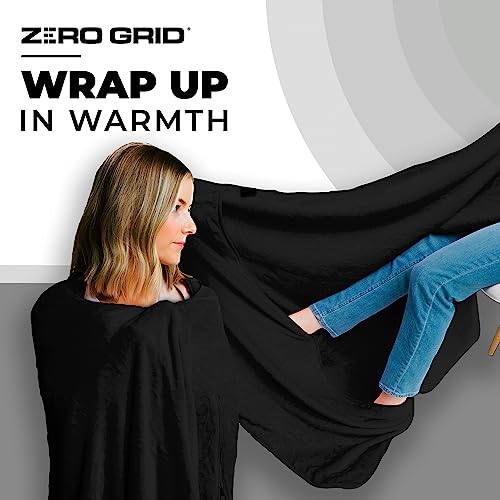 Zero Grid Lightweight Airplane & Travel Blanket with Foot Pockets, Black - color: Black