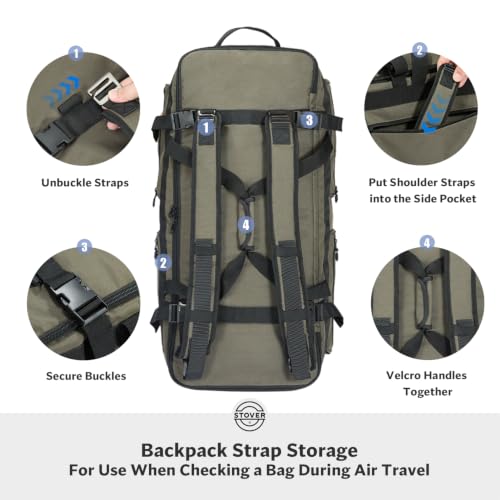 STOVER 45/80/100L U-Zip Rolling Duffel Bag with Wheels, X-Large Durable Travel Duffle + Toiletry Bag, Lay-Flat Opening, Packable w/Shoulder Straps- Use as Luggage or Backpack, Men/Women (Green) - color: U-Zip Voyager Green