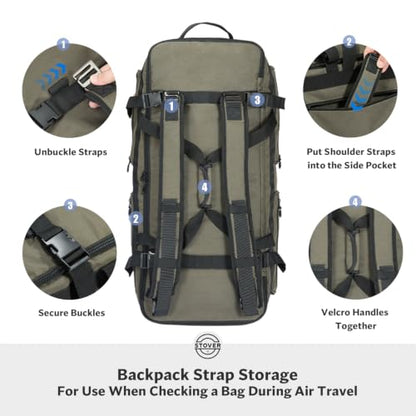 STOVER 45/80/100L U-Zip Rolling Duffel Bag with Wheels, X-Large Durable Travel Duffle + Toiletry Bag, Lay-Flat Opening, Packable w/Shoulder Straps- Use as Luggage or Backpack, Men/Women (Green) - color: U-Zip Voyager Green