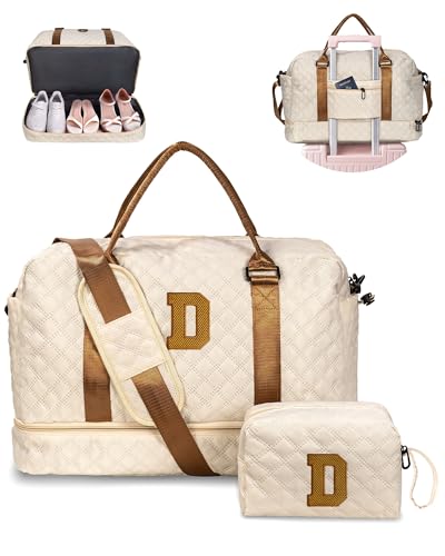Travel Essential for Girls, Kids Duffle Bag with Shoe Compartment - color: Beige, style: D