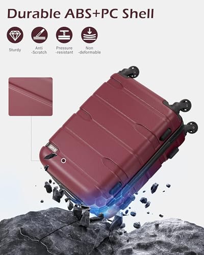 Coolife Medium Checked Luggage Hardside Suitcase with Spinner Wheels, 24in | Lightweight ABS+PC, Rolling Travel Suitcase with TSA Lock, Spinner Wheels, Durable Zipper, Radiant Pink - color: Radiant Pink., size: Medium Checked(24in)