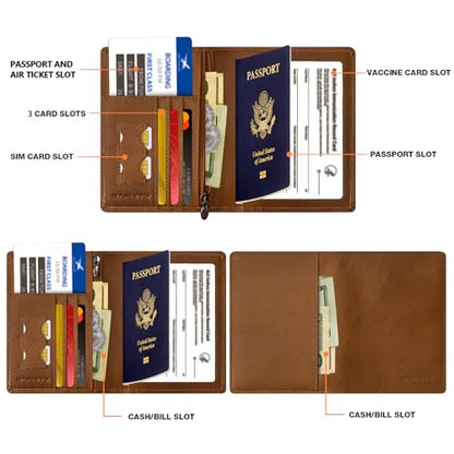BAPHITY Unisex Leather RFID Blocking Vacation Passport Organizer, Red Brown - color: red-brown, style: Rfid Protected