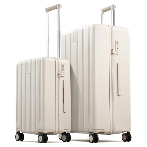 Hanke Upgraded Elite 2 Piece Luggage Set, 20 Inch Carry On & 29 Inch Extra Large Checked Suitcase, PC Hard Shell Suitcases with Wheels, TSA Lock, Explosion-Proof Zipper Travel Set,Ivory White - color: Off White, size: 2-Piece Set（20/29）