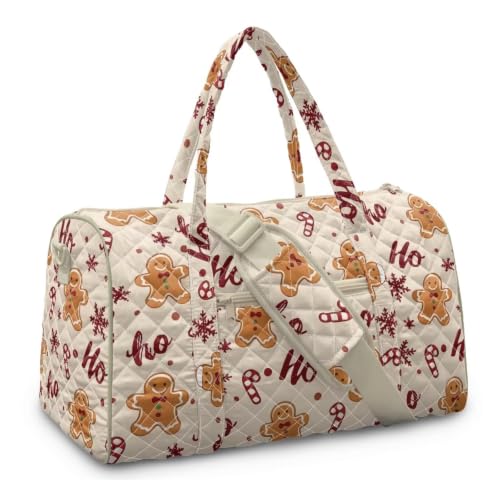 Youngerbaby Gingerbread Man Quilted Duffle Bag for Christmas Overnight - color: Gingerbread Candy Cream