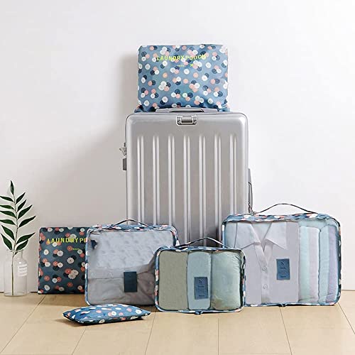 7 Set Packing Cubes Travel Luggage Packing Organizers for Suitcase, Blue Flower - color: 1-Blue Flower