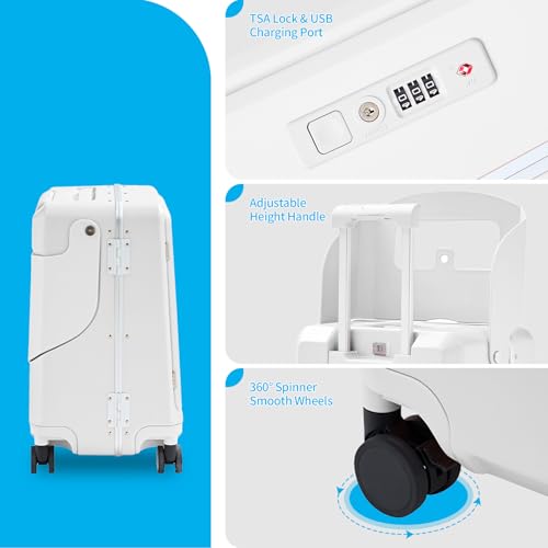 TABU 20" Front Opening Luggage with Foldable Seat, White - color: White