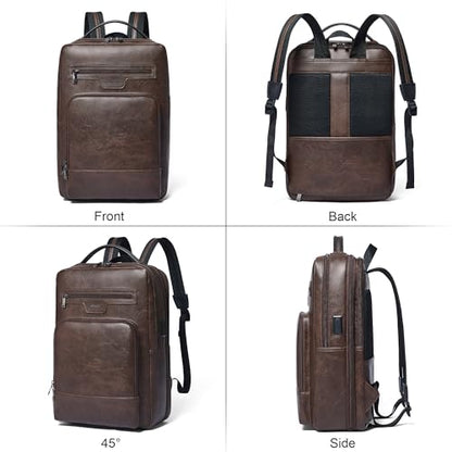Shrrie 16 Inch Vegan Leather Laptop Backpack for Women and Men - color: Coffee