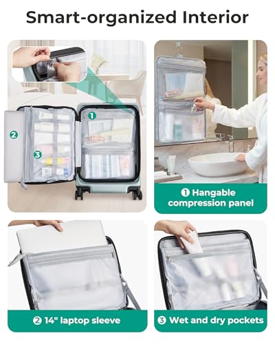 BAGSMART 20" Expandable Top-Opening Carry-On, Double Spinner, TSA, Green - color: Sage Green