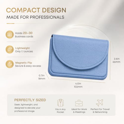 Business Card Holder，PU Leather Business Card Case Wallet Blue - color: Blue