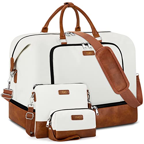TIBES Travel Weekender Bag for Women, Overnight Bag with Shoe Compartment - color: H-White 3pcs