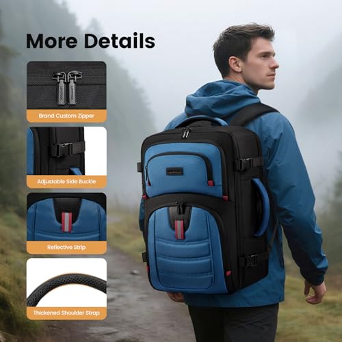 LOVEVOOK 40L Travel Backpack for Men - Airline Approved Carry On Backpack - color: Black & Blue, size: 40L-17inch