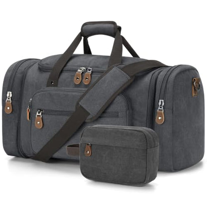 Gonex Canvas Duffle Bag, Expandable 60L Travel Overnight Weekender Bag - color: Dark Grey, size: X-Large-60L (With Toiletry Bag)