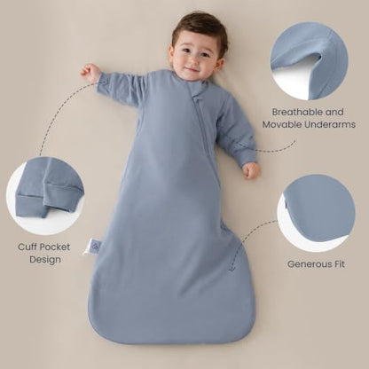 KaiyaBaby Organic Cotton Baby Sleep Sack, Long Sleeve 1.0 TOG, 0-6M - color: Blue Flint Stone, size: 0-6M