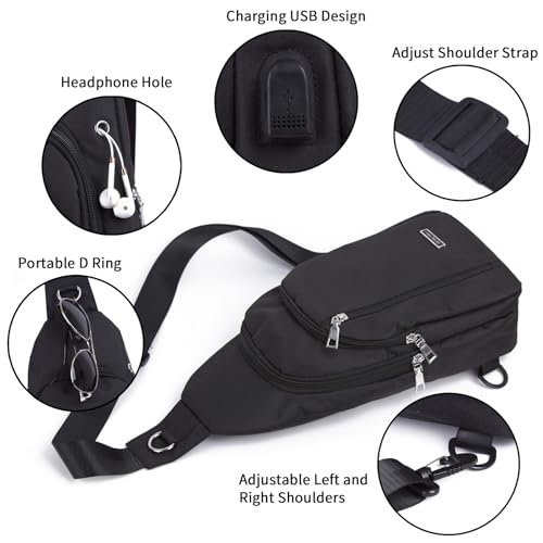 Seoky Rop Small Sling Bag Crossbody for Men Women One Strap Shoulder Cross Body Bag Sling Backpack for Travel - color: Black