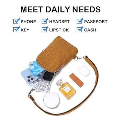 Nylon Crossbody Sling Bag for Women, Small Lightweight Cross Body Purse - color: Leopard Brown