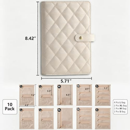 Travel Jewelry Organizer Book, PU Leather, 10 Interchangeable Pages, Rings, Necklaces, Earrings, Bracelets, Compact Portable Case, Off-White