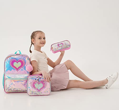 Meetbelify Girls Rolling Backpack Sequin Rolling Backpacks with Wheels for Girls for Elementary School Bag - color: Pink Love