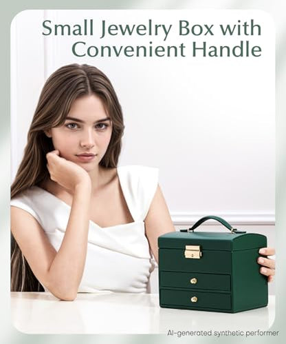 Homde Small Jewelry Box for Girls: 3-Layer Lockable Organizer (Green) - color: Midnight Green