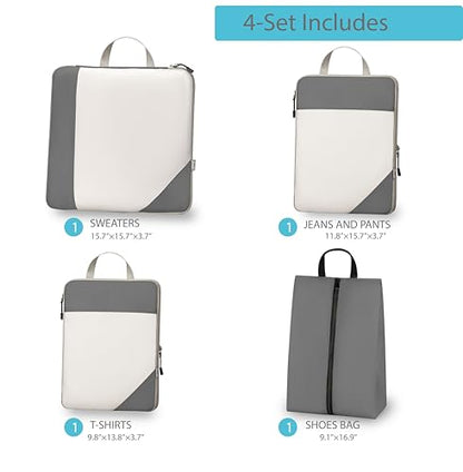 Compression Travel Packing Cubes with White Mesh, Grey, 4Pcs - color: Grey, size: Set of 4