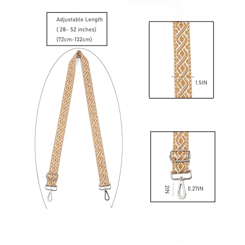 1.5" Wide Purse Strap Adjustable Replacement Gold Hardware Long Crossbody Bag Strap for Thick Shoulder Bags Canvas Handbags Straps - color: Gold Hardware-417