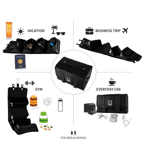 Compact Leatherette Travel Case for Men & Women, Black/Black - color: Black / Black