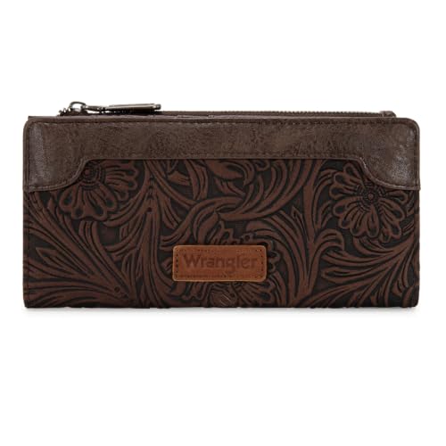 X Wrangler Western Womens Wallet Bifold Tooling Flower Credit Card Holder - color: Embossed-Coffee