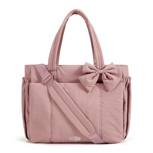 BAGSMART Crush Bow 여성용 토트백, 퍼퍼 여행 작업 요가 노트북 가방 - color: 더티 핑크., size: 원사이즈