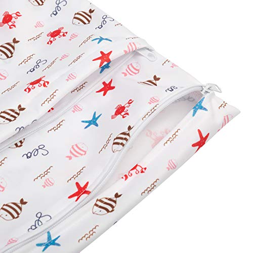 ALVA 2pcs Wet Dry Bags for Diaper Bag Waterproof Reusable with Two Pockets - color: Sea animals