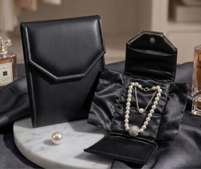 Novel Box Necklace Display Pearl Folder, 7x5 Inch Jewelry Case, Black/Black - color: Black/Black Stitched, size: Small
