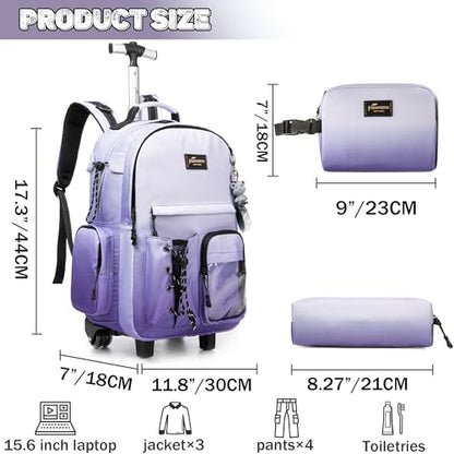 Kids Backpack with Wheels Kids Rolling Backpack Suitcase Carry on Luggage Backpacsk with Wheels for Teens Boys Girls Rolling Backpacks for Elementary Middle High School Students - color: Gradient Purple Gray
