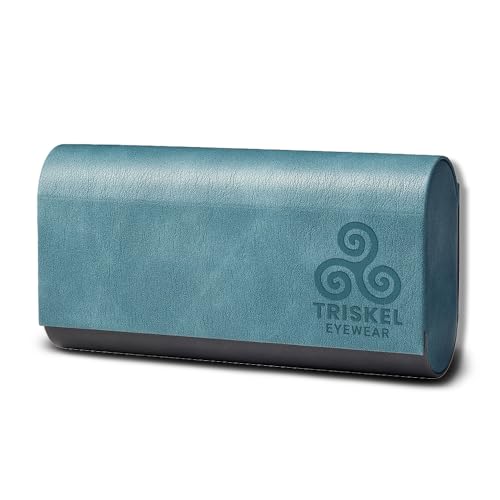 2-Frame Sunglasses Case – Premium PU Leather Protective Case for Men & Women, Travel Storage for Two Glasses - color: Charcoal Grey & Teal Grey
