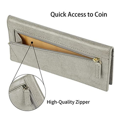 Lavemi Ultra Slim Thin Leather Women Wallet RFID Blocking Credit Card Holder Bifold Long Ladies Billfold - color: 1-waxed Gray