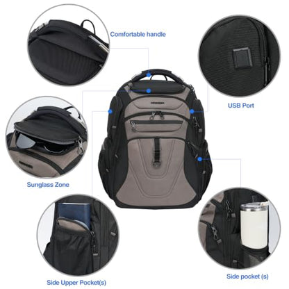 KROSER Travel Laptop Backpack 18.4 Inch XXXL Computer Backpack for Men - color: Black/Light Browm, size: 18.4 inch