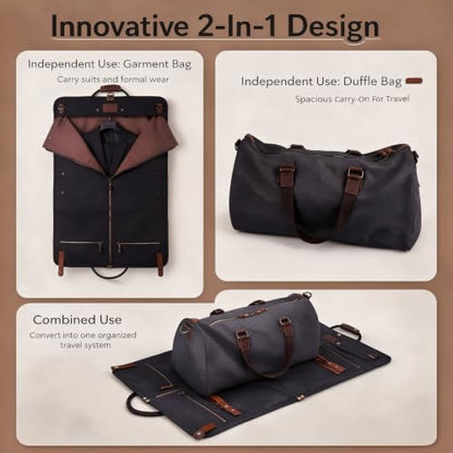 2 In 1 Convertible Garment Bag, Carry On Suit Duffle Bag For Men & Women - color: Black