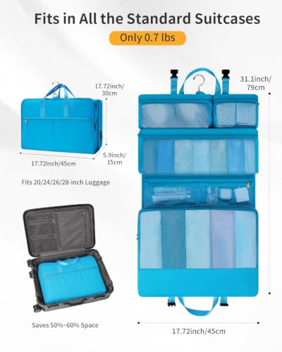 ECOHUB Hanging Travel Closet Portable Luggage Organizer Packing Bag,Teal - color: Teal