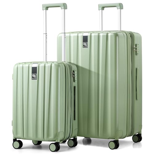 Hanke Expandable Hard Shell Luggage Sets, 2 Piece, 20/29 Inch - color: Bamboo Green, size: 2 Pc Set EXT (20/29)