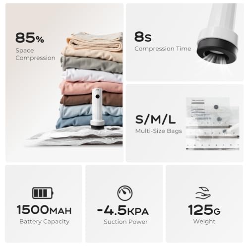 Vacuum Bags for Clothing Travel with Rechargeable Air Pump - size: 10 Combo+Pump