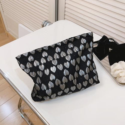 Wudygirl 여성용 메이크업 가방 여행용 화장품 가방 26.7cm x 19.1cm(10.5인치 x 7.5인치) 블랙 하트 - color: Black Heart